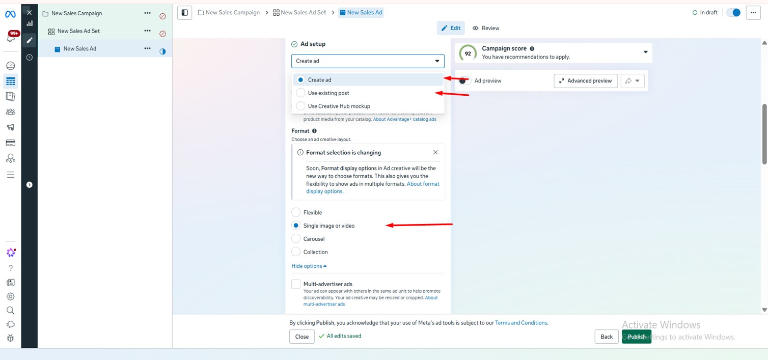الخطوة التاسعة: سنختار نوعيه الاعلان الذي سيتم تشغيله

